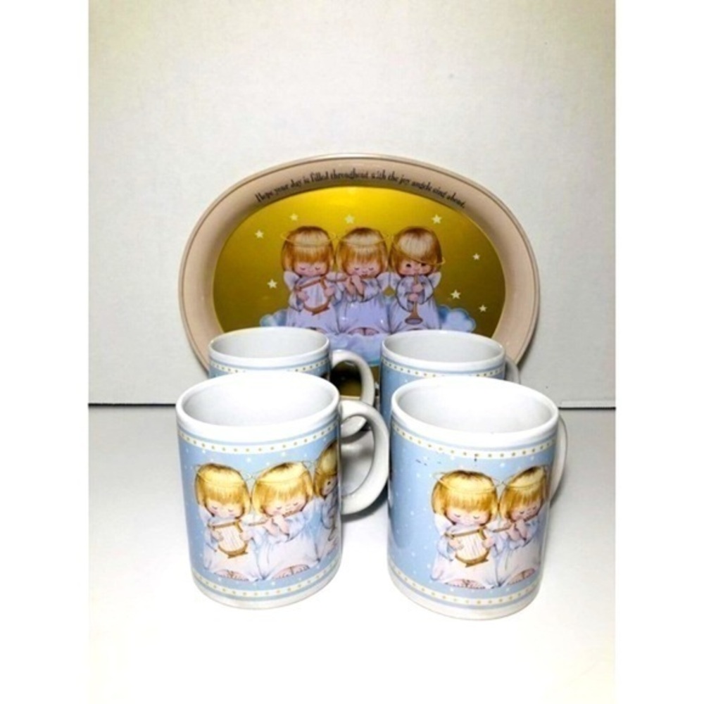 Hallmark vintage Gourmet Gifts Angel 4 vintage Coffee Mugs And Serving T…